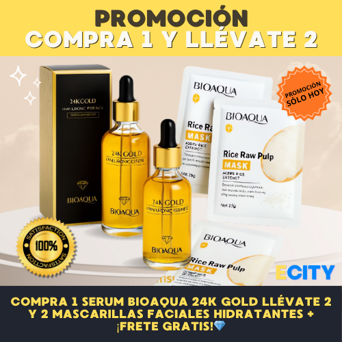 ✨ PROMOCIÓN: Compra 1 Serum BioAqua 24k Gold Llévate 2 y 2 mascarillas faciales hidratantes + ¡Frete Gratis!💎