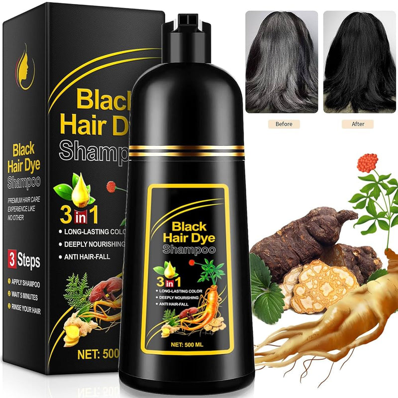 BLACK HAIR DYE SHAMPOO - ORIGINAL CUBRE CANAS 500 ML ¡ENVÍO GRATIS! 💎
